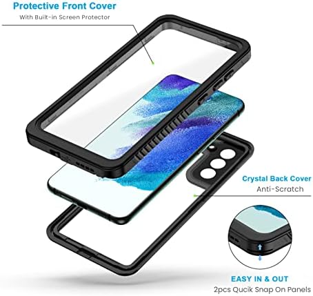 LANHIEM Samsung Galaxy S21 FE, IP68 Vodootporna kofer za prašinu sa ugrađenim zaštitnikom zaslona, ​​cijelo tijelo Teška otporna na udarce zaštitni poklopac za Galaxy S21 Fe 5G 6,4 inča, crna