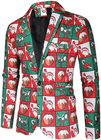 Akimpe Muškarci 2 komada Božićni ispisani odijelo, 1pc Shawl rever jakna + 1pc Dugi pantski modni povremeni tanki setovi