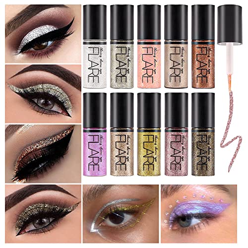 evpct 10 boja Glitter Liquid Gel Eyeliner eye Glitter sjenilo Set šminke Pink Brown Bijelo zlato Glitter Liquid Set sjenila delineador