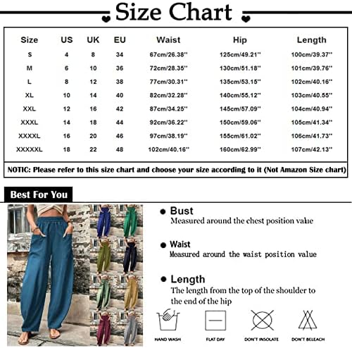 NDVYXX lanene pantalone za žene Casual elastični struk štampane pantalone sa širokim džepovima 2023 Summer Oversized Wide Leg Joggers
