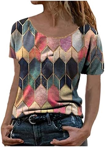 Yubnlvae Plus Size Crew vrat modni ljetni duksevi prozračne trendi Casual grafičke bluze za žene kratki rukav