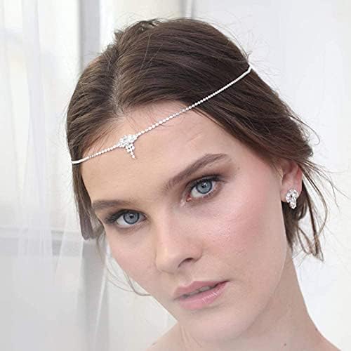 Jumwrit Bohemian Floral Headpiece Dainty čelo lanac Rhinestone Svadbeni lanac vjenčanje Hair Accessories za žene i djevojčice (srebro)