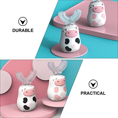 Doitool 2 kompleta Dječija četkica za zube u obliku slova u krava dizajn električna četkica za zube sa silikonskom četkicom za masažu