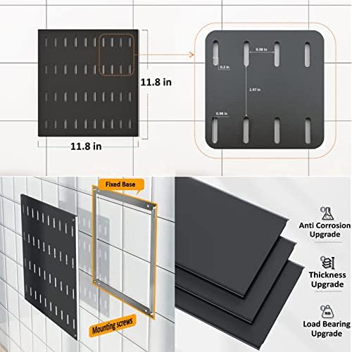 Matte crna multifunkcionalna kuhinjska stalak za skladištenje zida metala, pribor za skladištenje metala i kompaktni pribor za skladištenje, uključujući pegboard i 8 kuka