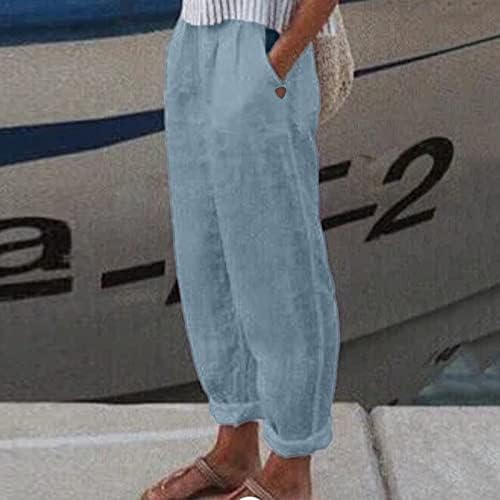 Žene Pamuk Capris Elastični struk Capri hlače High struk hlače posteljina plus veličina odjeća za klizanje Ladies Hlače