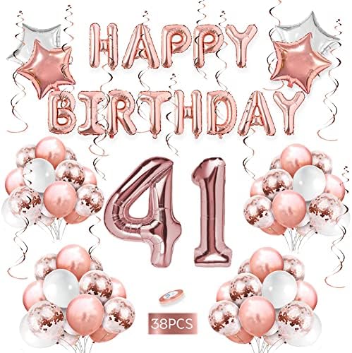 41 rođendanski ukrasi za djevojčice Rose Gold Party Dekoracije ružičaste za žene para fiestas, sretan rođendan baner, ruže zlatne