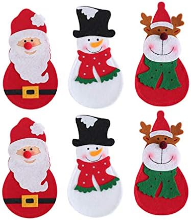 Amosfun 6pcs Božić srebrni držač džepovi Santa snjegović sob noževi viljuške torbe pribor za jelo nosioci džepovi Božić stol dekoracije