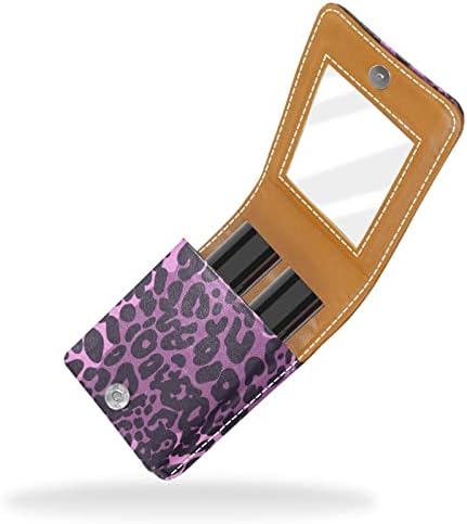 Mini ruž za usne sa ogledalom za torbicu, ljubičasta Leopard Print Portable Case Holder organizacija