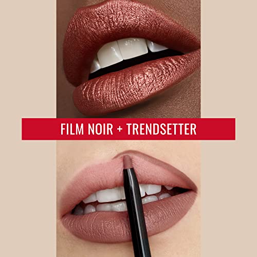 Runway Rogue 'Film Noir' Golden-Bronze Silk Glam Long Wear Liquid ruž za usne s' Trendsetter ' Matte Soft-Mocha Designer Liner Liner