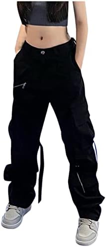 lcepcy ženske široke široke kargo pantalone sa džepovima sa patentnim zatvaračem, Casual udobne pantalone visokog struka, Y2k Streetwear