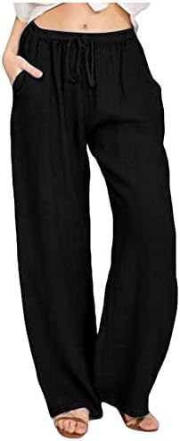 FQZWONG ženske elastične viseće pamučne pantalone sa džepovima sa džepovima Ljeto casual ugodne labave pantalone salonske pantalone