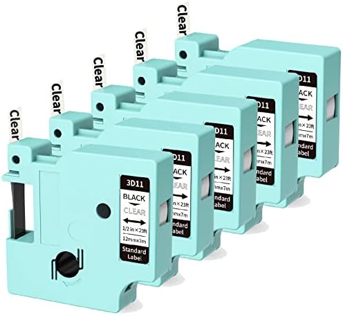 Vixic D1600 Bluetooth Label Maker paket sa 5-Pack 3d11 Crnom na prozirnim trakama, 1/2 inča x 23 stope svaki, kompatibilni D1600 Label