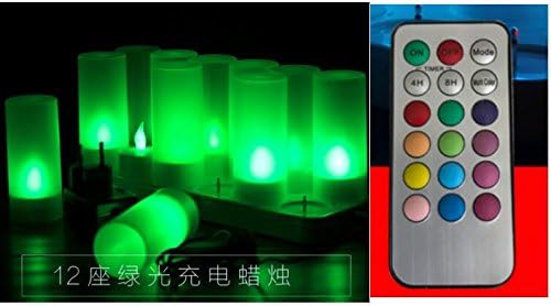 Najbolje kupiti 12pack punjive Flameless Votives pokretne Flame Wick LED TeaLight svijeće sa bazom za punjenje i daljinskim upravljačem-zelena