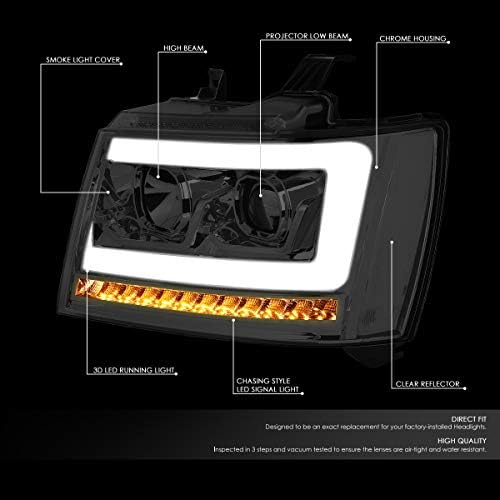 DNK MOTORING HL-HPL-CSA07-BK-CL1 crno kućište 3D LED DRL projektor farovi w / LED sekvencijalno signalno svjetlo kompatibilno sa 07-13 Chevy Lavina kompatibilno sa 07-14 Chevy Tahoe