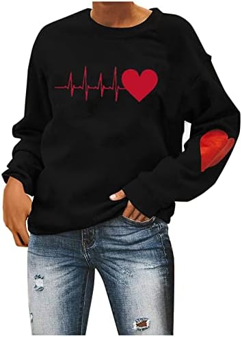 Ženska lagana dukserica s dugim rukavima sa kapuljačom labava meka pulover Heart Print Casual Oversized topovi