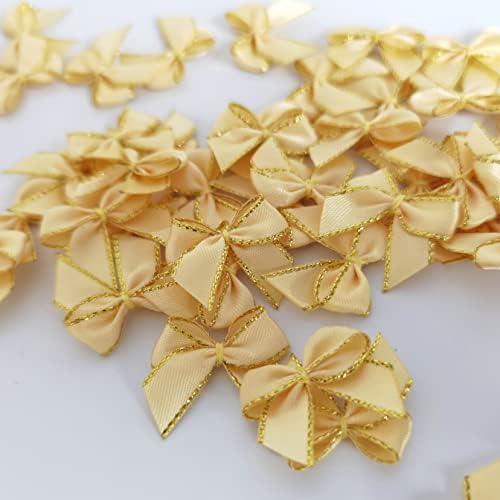Micomon 50kom 1-inčni Mini Ribbon lukovi za zanate mali zlatni rub Žuti Trakasti lukovi Božićna dekoracija balzamiranje