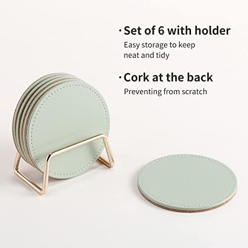 CaseGrace pića s metalnim držačem set stalka od 6, PU kožnih apsorpcijskih podmetača sa baznim tablicama Cork Coaster Set Dekorativni