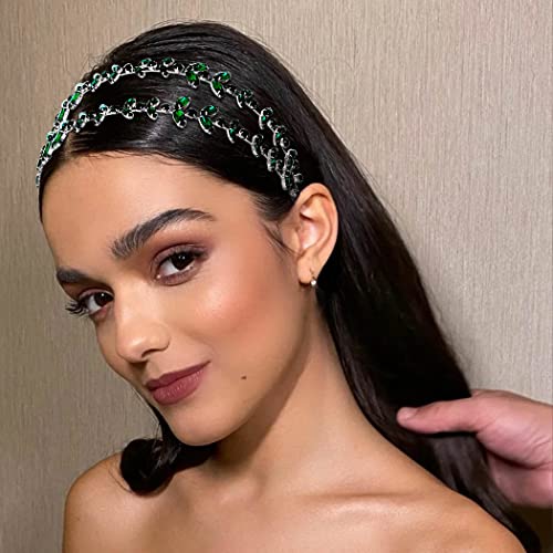 Flatser Green Crystal Bridal Headpiece dvoslojni srebrni vještački dijamant vjenčana traka za glavu Vintage barokna zabava nevjesta Hair Accessories za žene