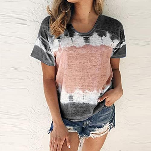 Ženska boja blok Tie Dye Patchwork Crew vrat T Shirt Casual Tee Tops dame kratki rukav labavi vrhovi Crni