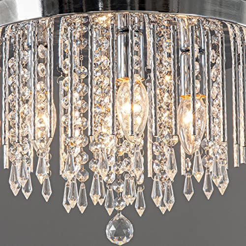 ASMYMHD CRYSTAL Stropni strop, 4 svjetla Kristalni luster sa aluminijskim legurom Rod, 13,78 '' Crystal stropna svjetiljka za spavaću sobu, kupaonica blagovaonica hodnik Foaer