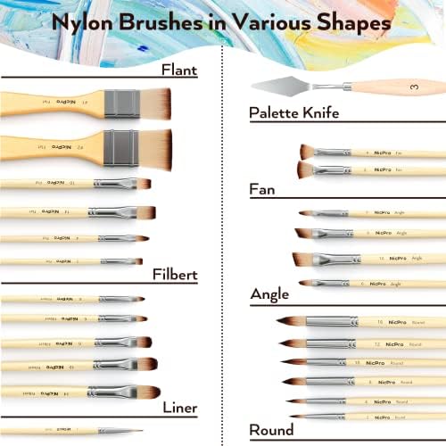 Nicpro 24 kom Paint Brush Set, uljna četka za akrilnu boju akvarel & amp; Gouache Kids Adults, Enhanced Synthetic Art painting Supplies