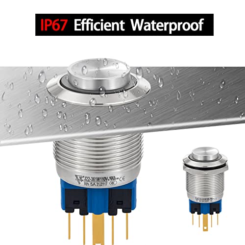 22mm gumb gumb prekidač Trenutak zasuca visoko okrugli vodootporan IP67 na isključenom nehrđajućem čeliku 304 sa 12V, 24V LED za 7/8 sa žicom 2pcs
