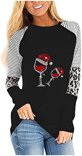 Ženski božićni raglan tee vinski šumske duksere slatka santa šešir tuniki vrhovi Leopard prugasti bluza s dugim rukavima