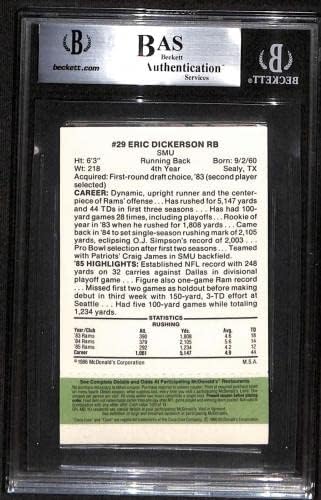 # 29 Eric Dickerson - 1986 McDonalds Rams Green Tab Fudbalski kartoni Opcije BGS Auto - autogramirani fudbali