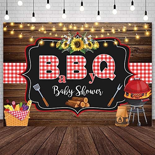 AIBIIN 7x5ft BBQ Baby Shower Backdrop Country rustikalni suncokret Baby Shower Party Dekoracije Glitter Lights Drvo novorođeni rođendan