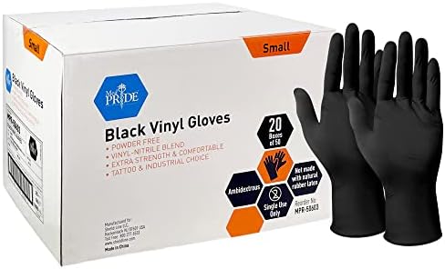 MED PRIDE Extra Strength black vinyl rukavice za jednokratnu upotrebu, prah & bez lateksa, za hirurške, tattoo umjetnik, hrane Prep