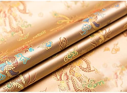 TINGCHAO Brokatna svilena satenska tkanina prekrasna predivna Zlatni šareni Zmaj Phoenix uzorak kineske karakteristike jedinstveni zanati ručno rađeno platno 75X100cm,svijetlo zlato