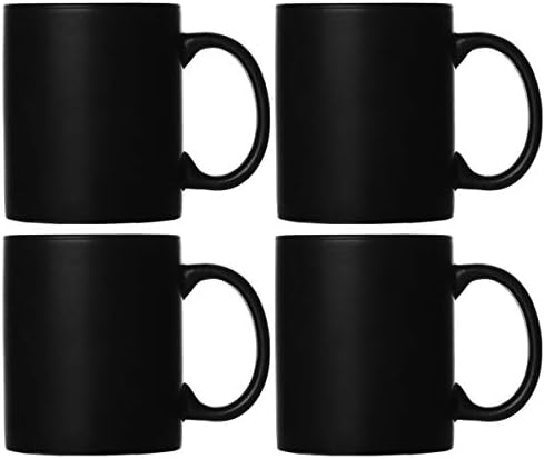 Smilatte M010 mat crne porculanske šolje za kafu, 12 oz klasična keramička šolja sa ručkom za Latte Cappuccino čaj, set od 4 komada