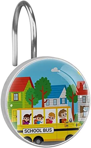 Cartoon Kids školski autobus uzorak tuš zavjese kuka dekorativna rđa dokaz tuš zavjese prstenovi dječija soba kupatilo dekor, Set
