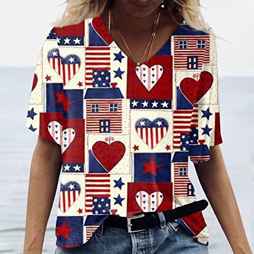 ZEFOTIM 4. srpnja za žene 2023. kratki rukav V vrat Ležerne prilike ljetne trendi američke zastave Bluze