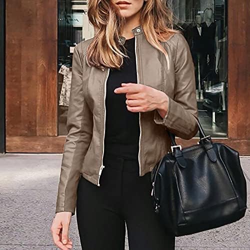 Ženske kožne jakne s dugim rukavima Tanki fit casual kožni kaput jacke sa džepovima