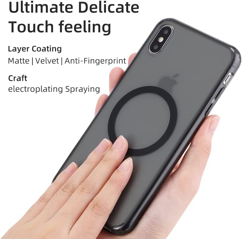 TIGOWOS prozirna futrola za magnetsku telefon za iPhone XS max sa magsafe bežičnom punjenjem anti-žuta zaštitna funti za zaštitu od udara na prstiju za iPhone XS max, crna