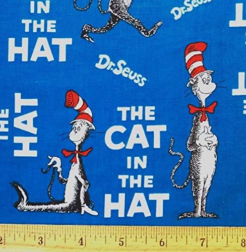 Pakovanje od 2-Dr Seuss mačka u šeširu na plavoj pamučnoj tkanini - 18 x 22 debela četvrtina