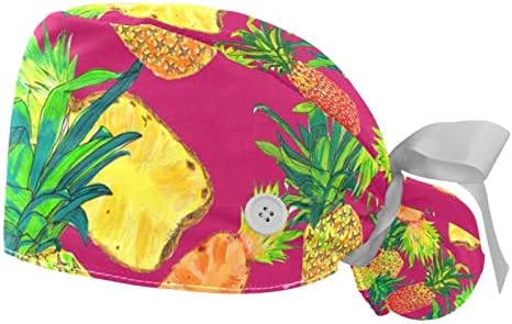 Niaocpwy Estetic Tropska ananas podesiva radna kapa s gumbima elastična vrpca za vezanje za žene za žene