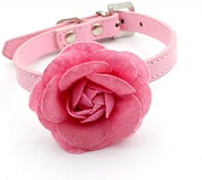 Namsan veliki velveteen cvijet sa PU kožnim ogrlicama štenada - ružičasta -Ekstra mala