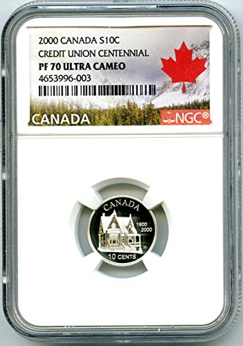 2000 Kanada Silver dokaz 10 Cent Credit Union Centenial Registry Dime PF70 NGC UCAM