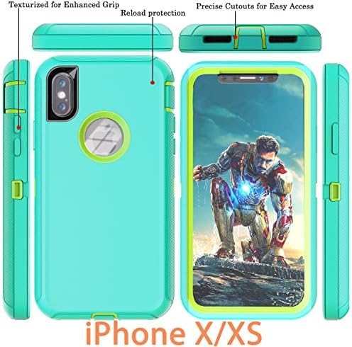 YMHXCY za iPhone X Case iPhone XS CASE otporan na otporan na kap otporan na prašinu otporan na trosloj Troslojni izdržljiv telefon za zaštitu od teških dužnosti za zaštitu telefona za Apple iPhone X / XS 5.8 Aqua plavi i vapneni zeleni