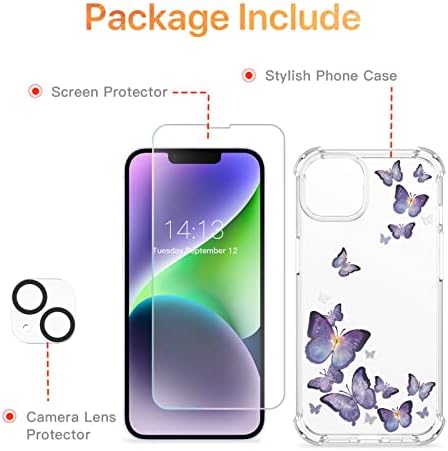 Gviewin Case kompatibilan sa iPhoneom 14 Plus 6,7 inča, sa zaštitnikom zaslona + zaštitnik objektiva fotoaparata, čistom cvijećem otpornosti na mekanu zaštitnu cvjetnu ženu, 2022