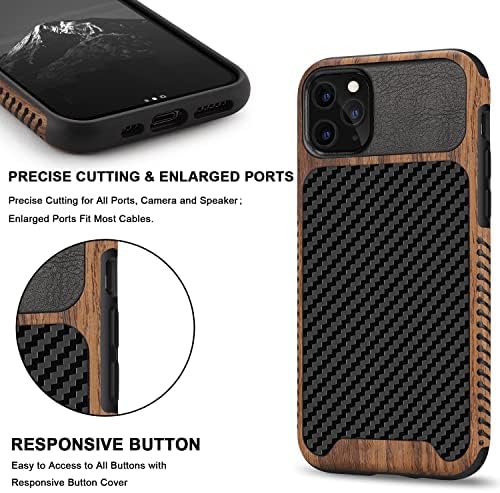 Tendlin magnetska futrola kompatibilna sa iPhone 11 pro max csil coled Wood zrna sa karbonskim vlaknima Dizajn kože Hybrid tanka futrola crna