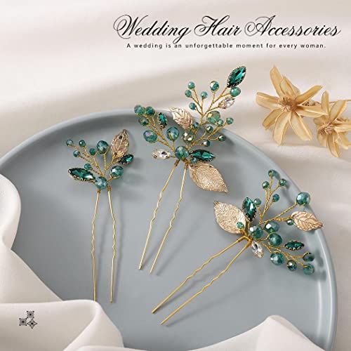 Latious Wedding Bride list igle za kosu Vintage Gold Emerald Green Crystal Bridal Hair Pieces Rhinestones hair Clips Party Hair Accessories