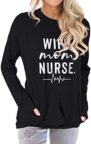 Slity Ženska supruga MOM Nurse Smiješne slova mame Poklon medicinska majica Majica Top džepova Dukserenje