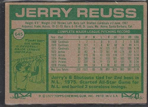 1977. topps Jerry Reuss Pirati Baseball Card 645