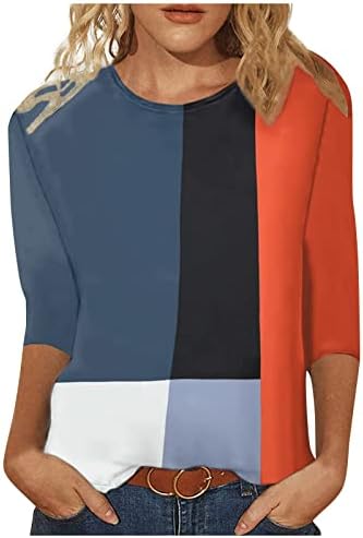 Žensko proljeće i ljetni dugih rukava okrugli vrat Tri četvrtine rukava majica geometrijska boja blokiranje boja