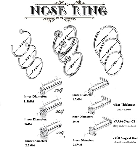 Jstyle 20g 15pcs nehrđajućeg čelika nos prstena klinovi za žene muškarci obruč Piercing body Jewelry