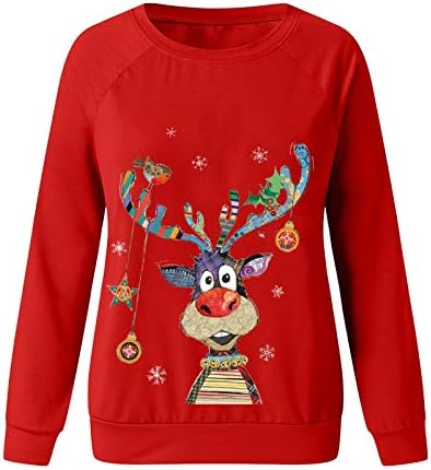 Božićni džemper za žene, zimski print Crewneck Hoodie casual labavi džemper vrhovi majica s dugim rukavima