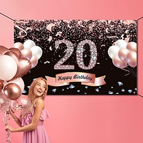 Trgowaul ukrasi za 20. rođendan za žene - ružičasto zlato pozadina za 20. rođendan za žene 5,9 X 3,6 Fts 20 godina stara Rođendanska zabava fotografije zalihe pozadina sretan 20. rođendan Baner